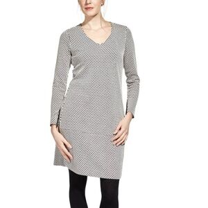 Sandwich Classic Textured Jersey Knit Long Sleeve Shift Dress Medium Black White
